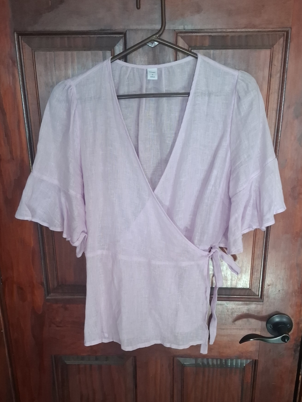 Old Navy Light Lavender Wrap Top with Flutter Sleeves